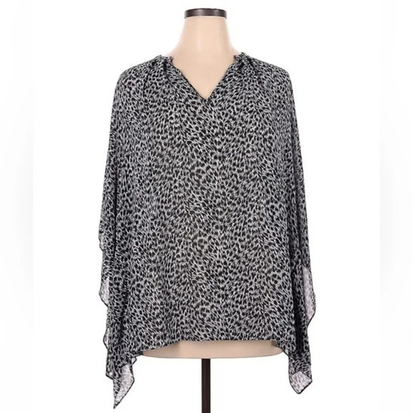 MICHAEL Michael Kors | Black & Grey Leopard Print Poncho Blouse Plus Size 0X - Picture 1 of 2